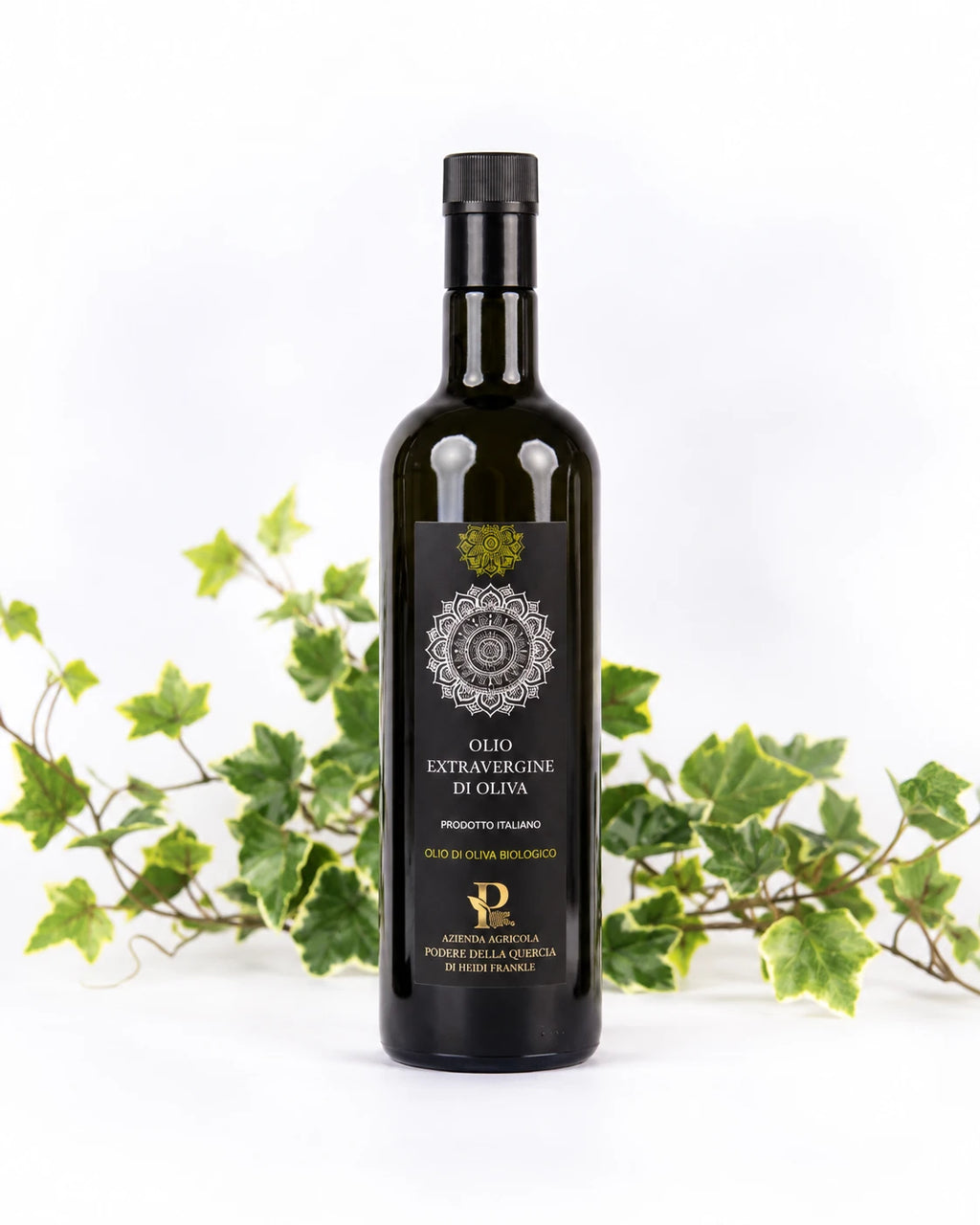 Bottiglia da 1 litro di olio extravergine biologico con rami di edera