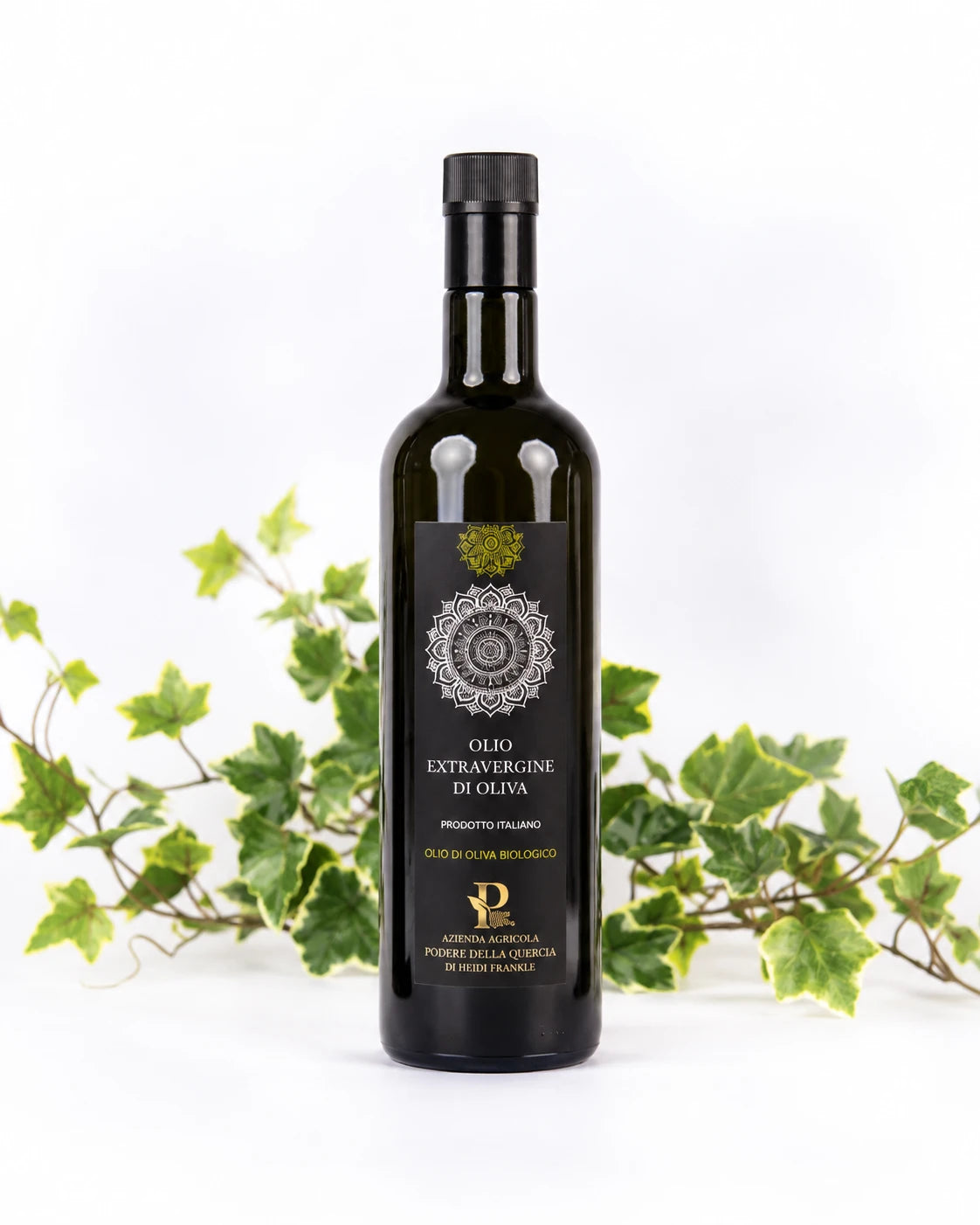Bottiglia da 1 litro di olio extravergine biologico con rami di edera