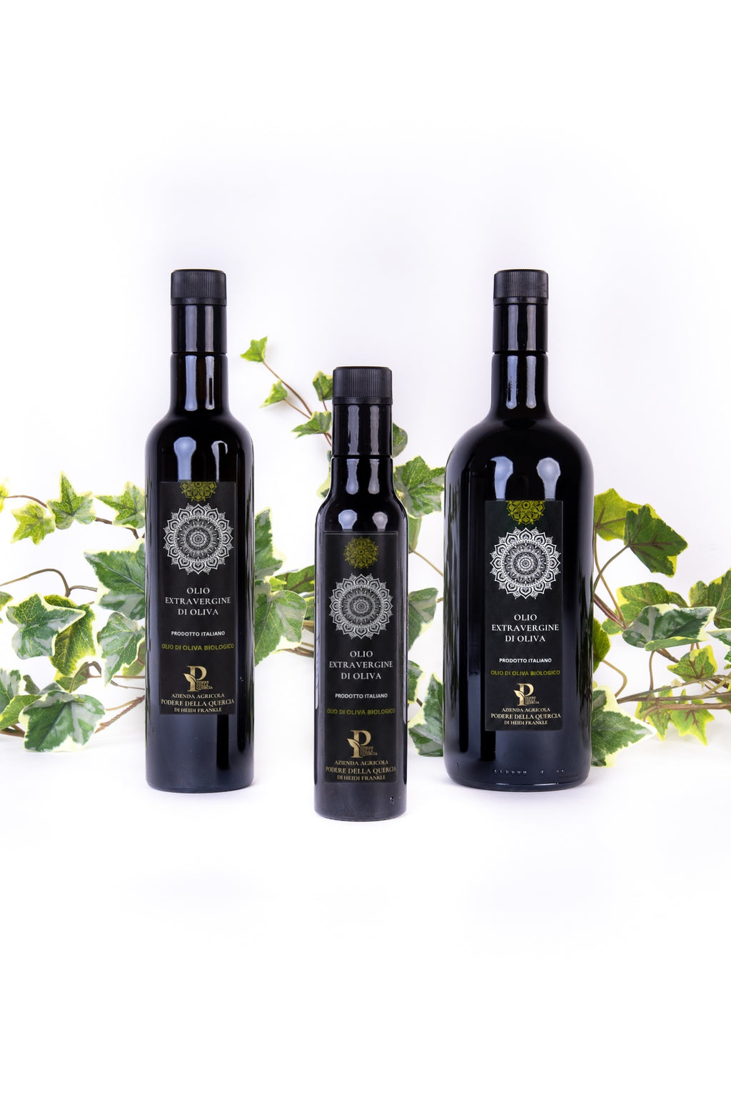 I tre formati di olio extravergine biologico del Podere della Quercia